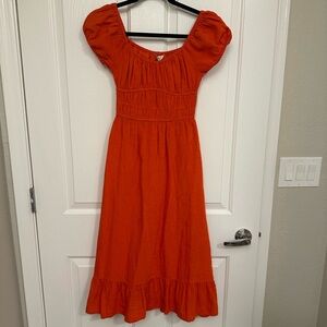 Sim & Sam orange linen mid length dress. In perfect condition.